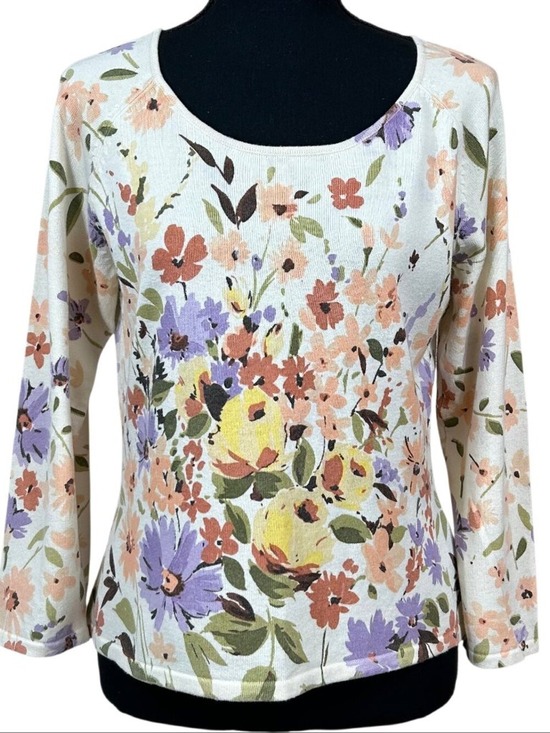 Norton McNaughton Sweaters - Norton McNaughton Multi Floral Long Sleeve Pullover Cotton Blend Sweater Size M